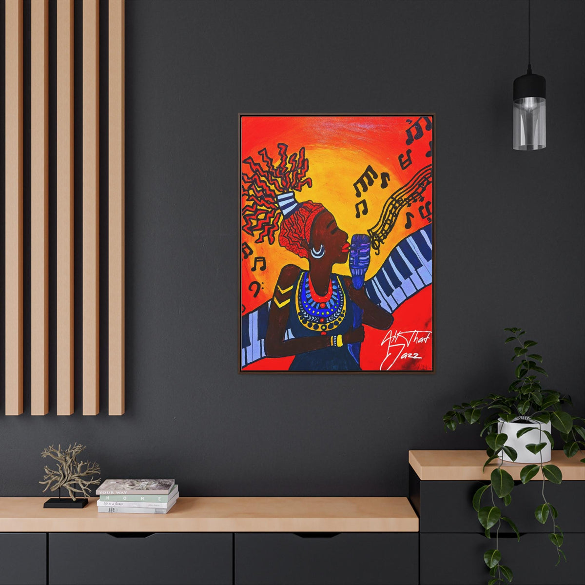 Original Painting, Afro Music Art Gallery Canvas, Jazz Singer Painting Vertical Frame, Black History Decor, Musician Portrait