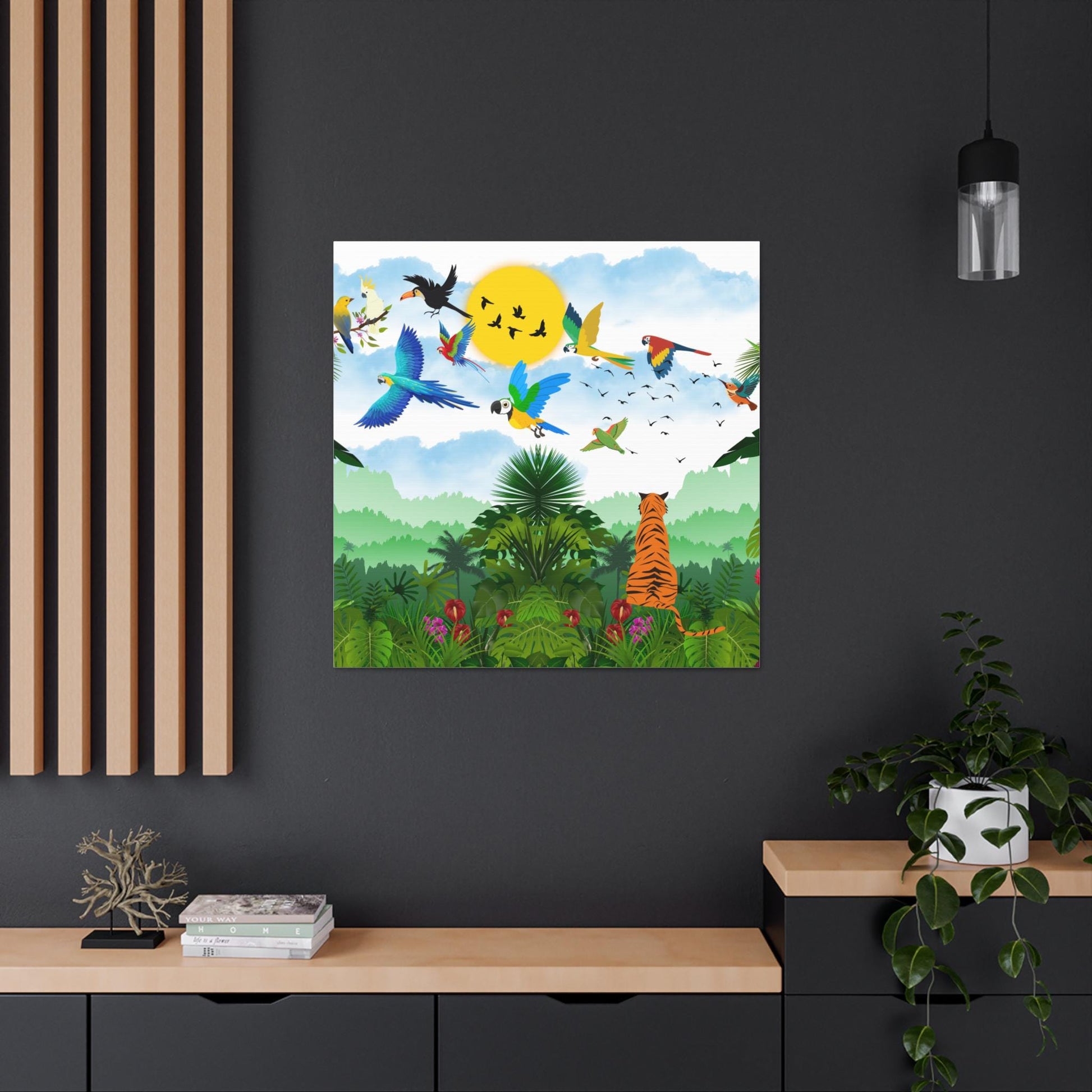 Canvas Gallery Wraps, Tropical Bird Jungle Art Tiger Wall Art, Wall Decor, Wildlife Home Decor