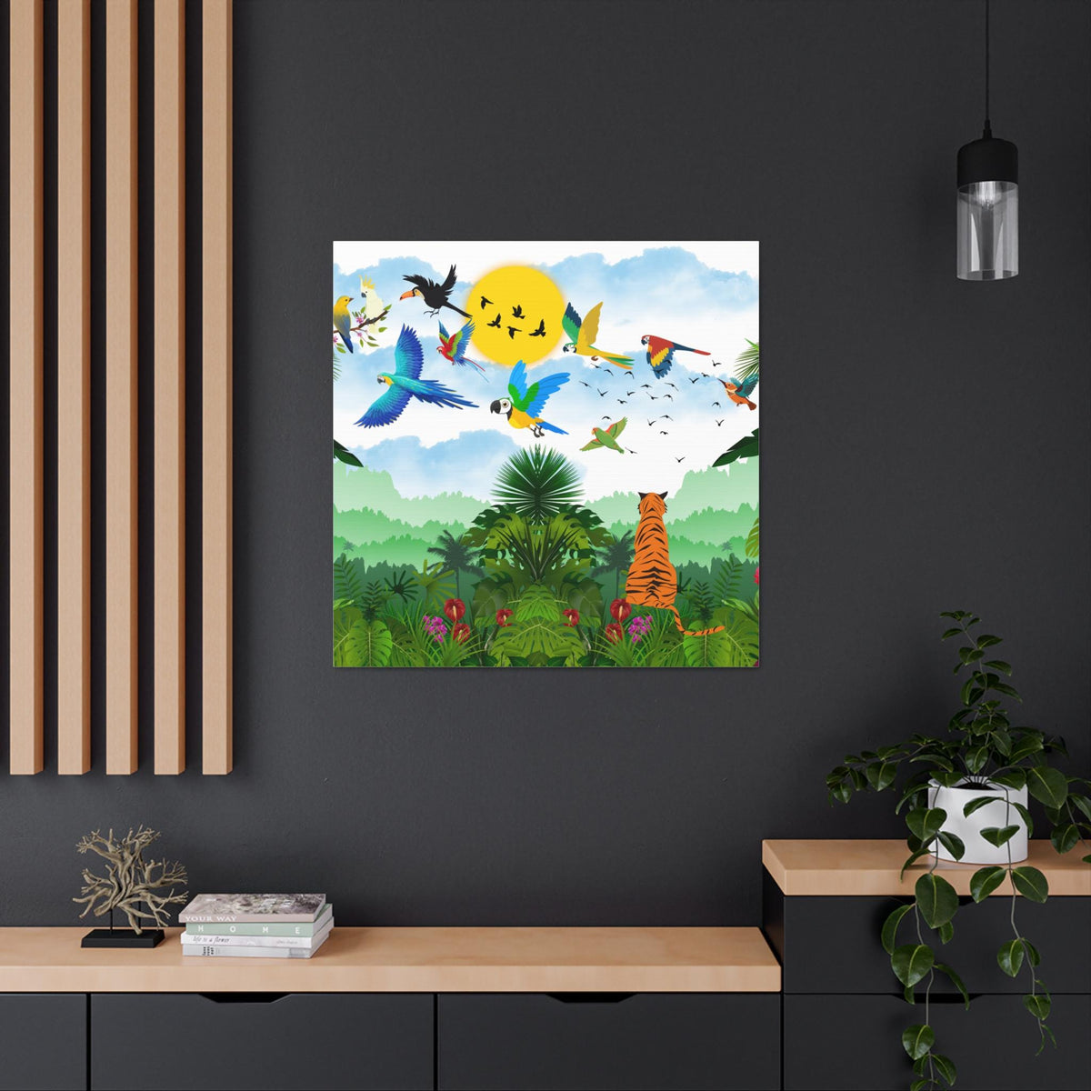 Canvas Gallery Wraps, Tropical Bird Jungle Art Tiger Wall Art, Wall Decor, Wildlife Home Decor