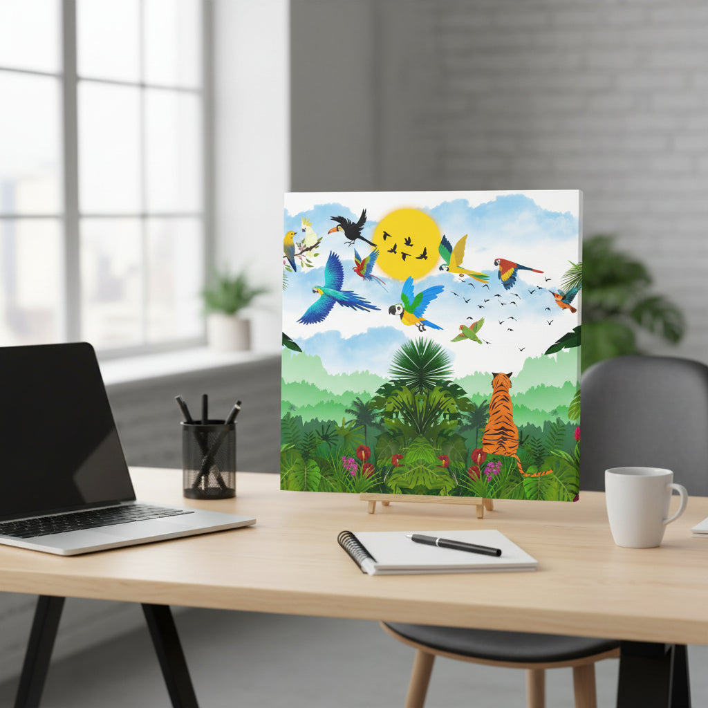 Canvas Gallery Wraps, Tropical Bird Jungle Art Tiger Wall Art, Wall Decor, Wildlife Home Decor