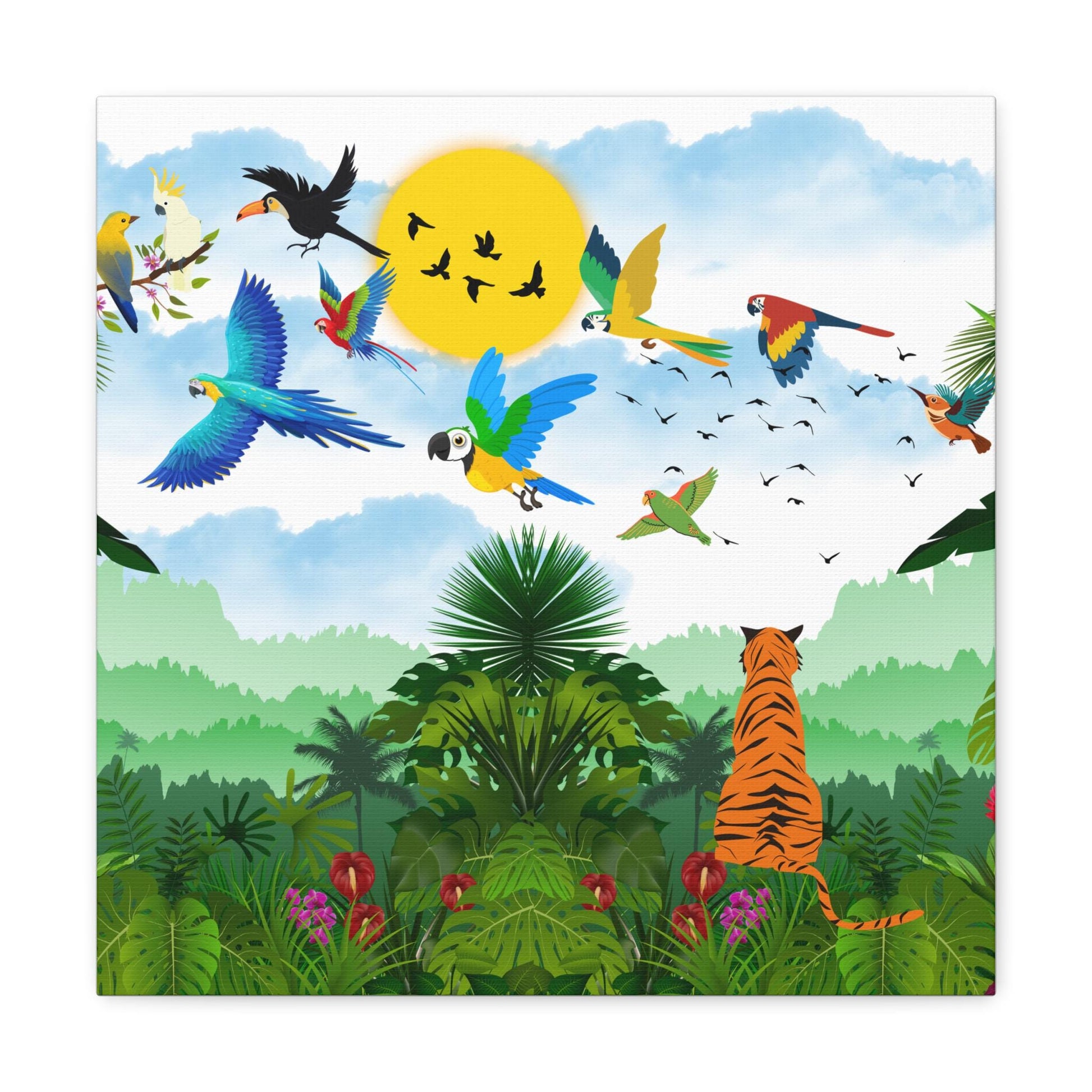 Canvas Gallery Wraps, Tropical Bird Jungle Art Tiger Wall Art, Wall Decor, Wildlife Home Decor
