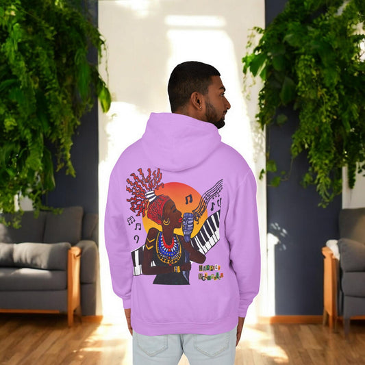 Afrocentric Jazz Music Lightweight Hooded Sweatshirt, Piano Art Graphic, Music Lover Gift