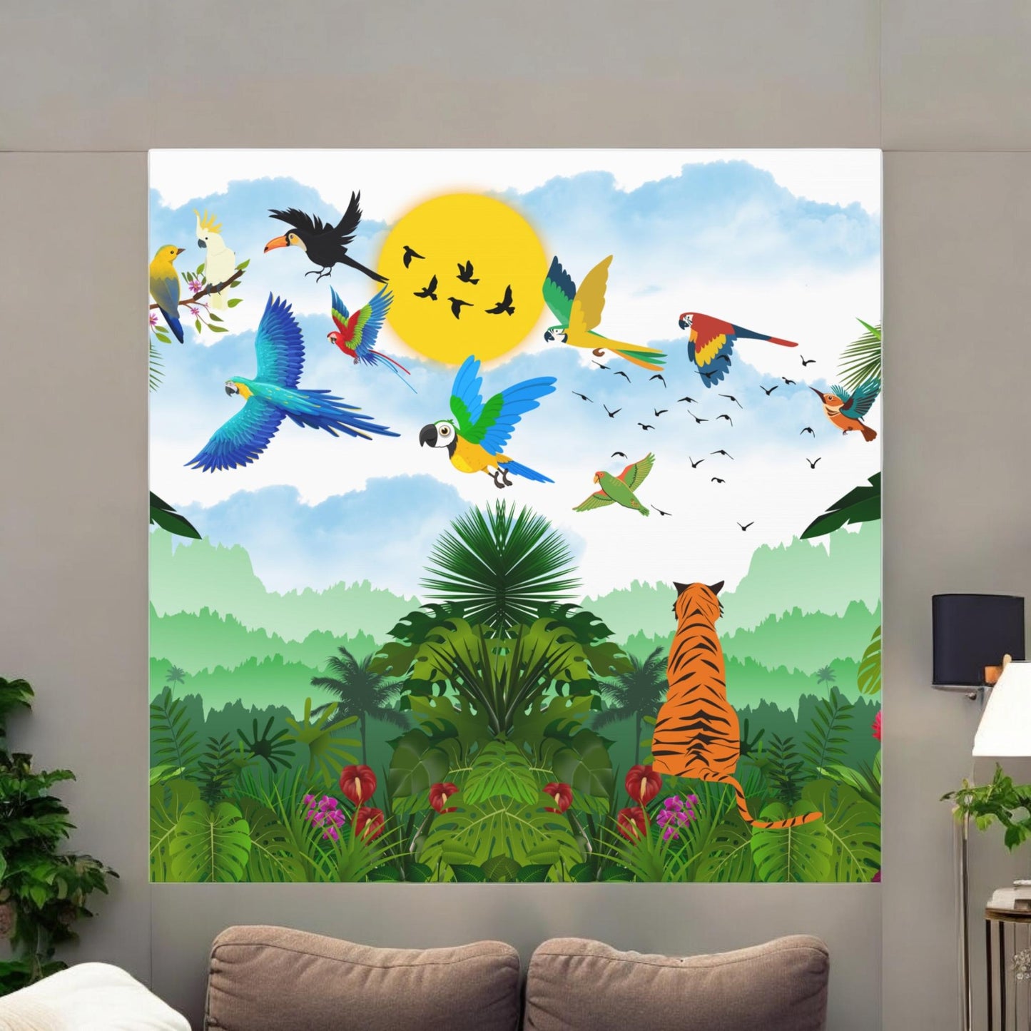 Canvas Gallery Wraps, Tropical Bird Jungle Art Tiger Wall Art, Wall Decor, Wildlife Home Decor