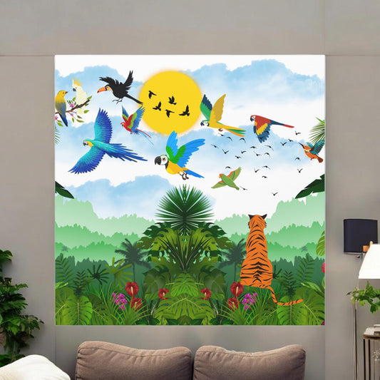 Canvas Gallery Wraps, Tropical Bird Jungle Art Tiger Wall Art, Wall Decor, Wildlife Home Decor