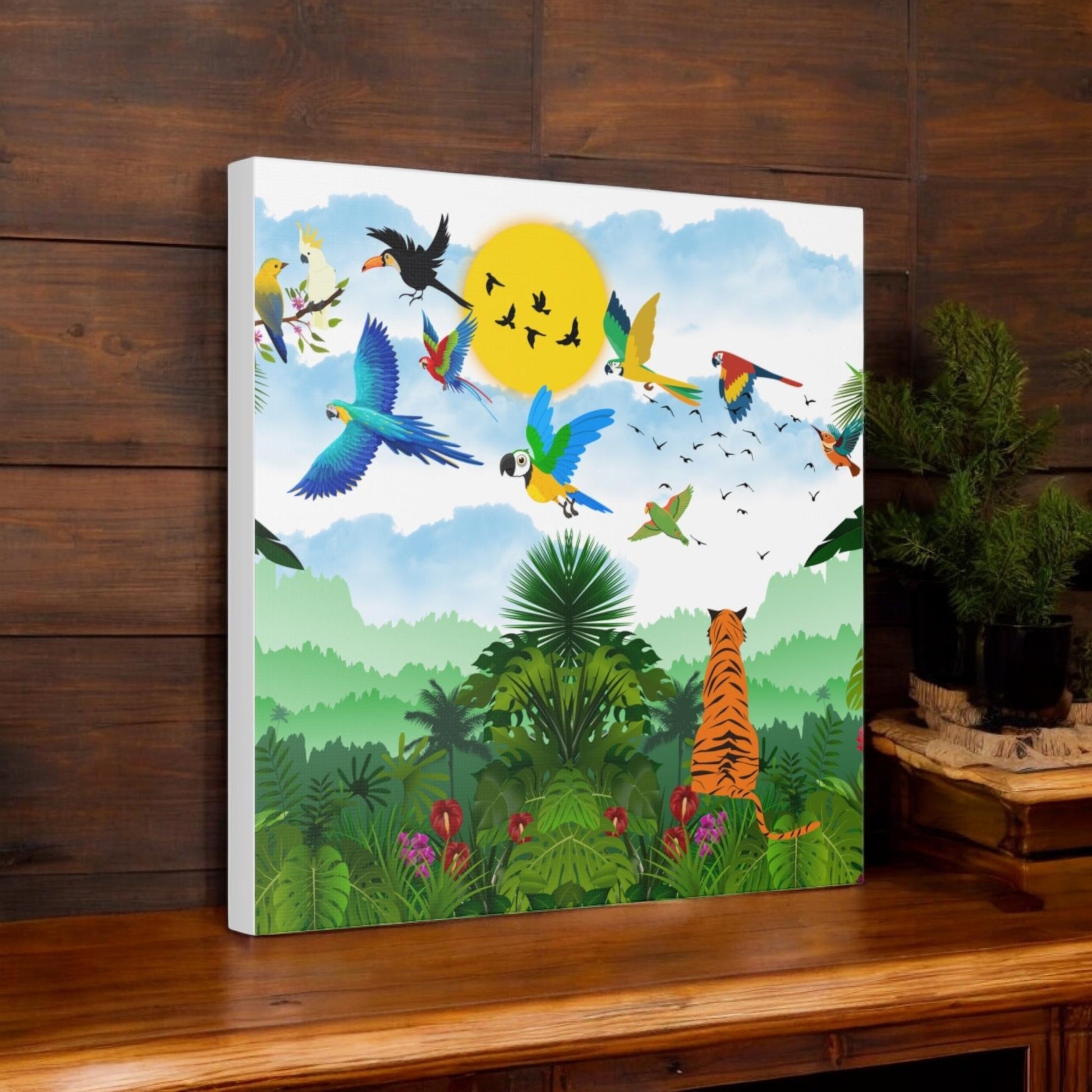 Canvas Gallery Wraps, Tropical Bird Jungle Art Tiger Wall Art, Wall Decor, Wildlife Home Decor