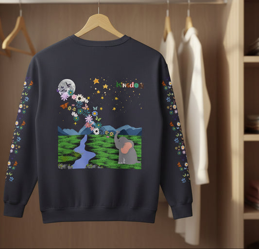 Nature Inspired Elephant Floral Unisex Sweatshirt, Wildlife Graphic Crewneck Sweater