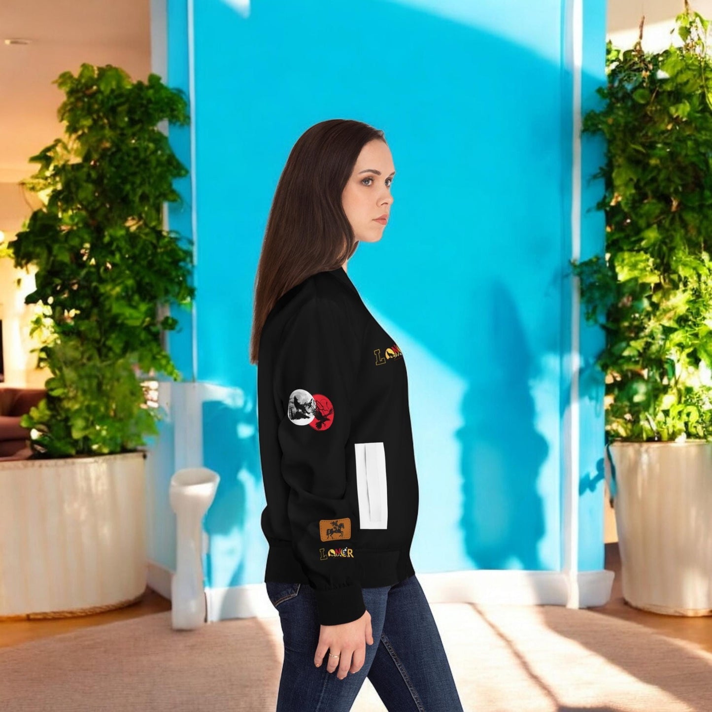 Gothic Bomber Jacket, Graphic Women's Coat, 3D Art Outerwear, Unique Hand Art Jacket