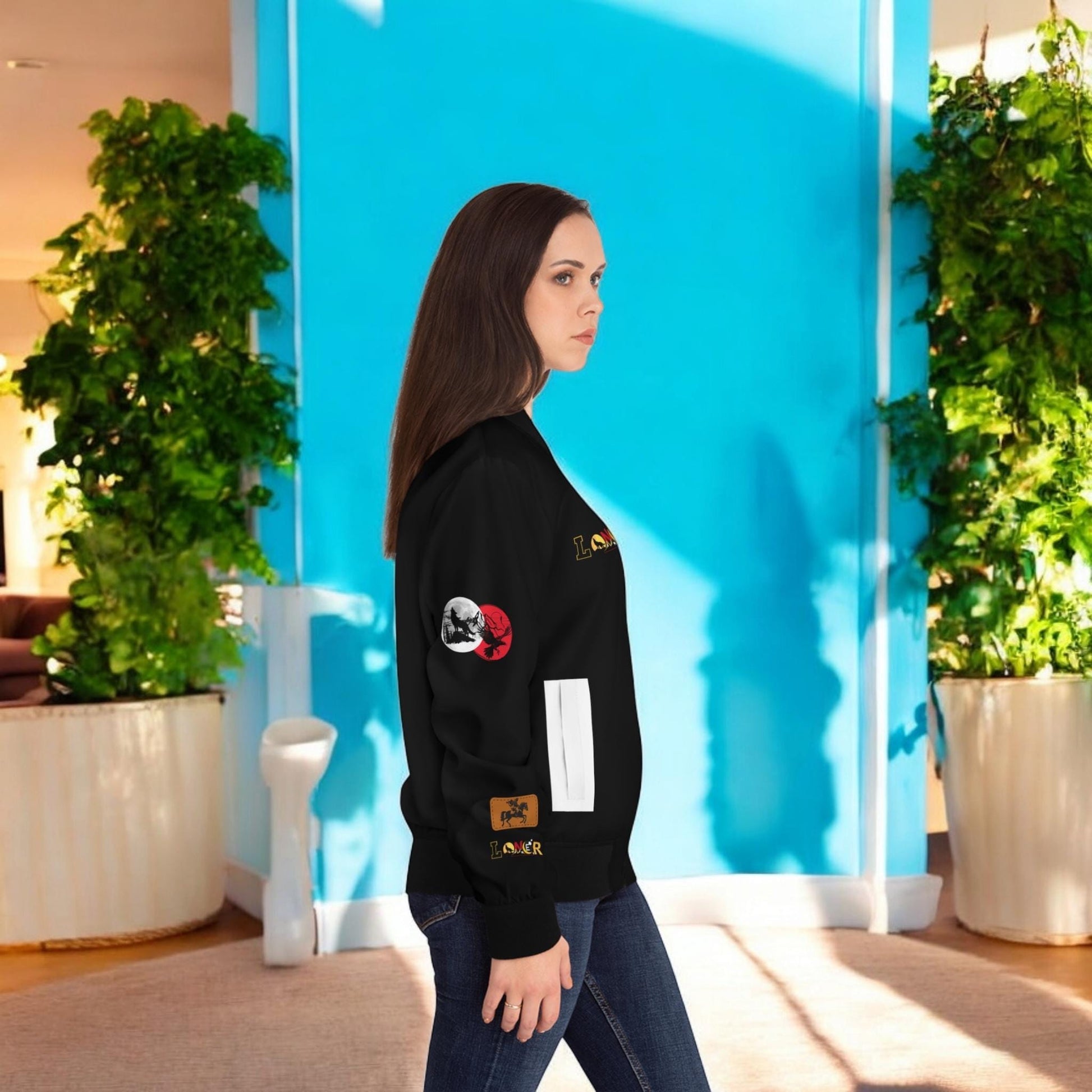 Gothic Bomber Jacket, Graphic Women's Coat, 3D Art Outerwear, Unique Hand Art Jacket