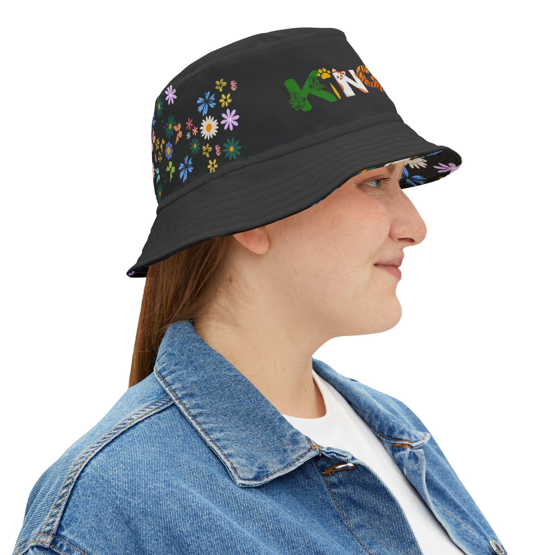 Butterfly Floral Bucket Hat, Wild Life Themed Graphic Unisex Cap, Botanical Print