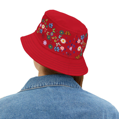 Butterfly Floral Bucket Hat, Wild Life Themed Graphic Unisex Cap, Botanical Print Headwear, Nature Lover Gift, Spring Summer Accessories