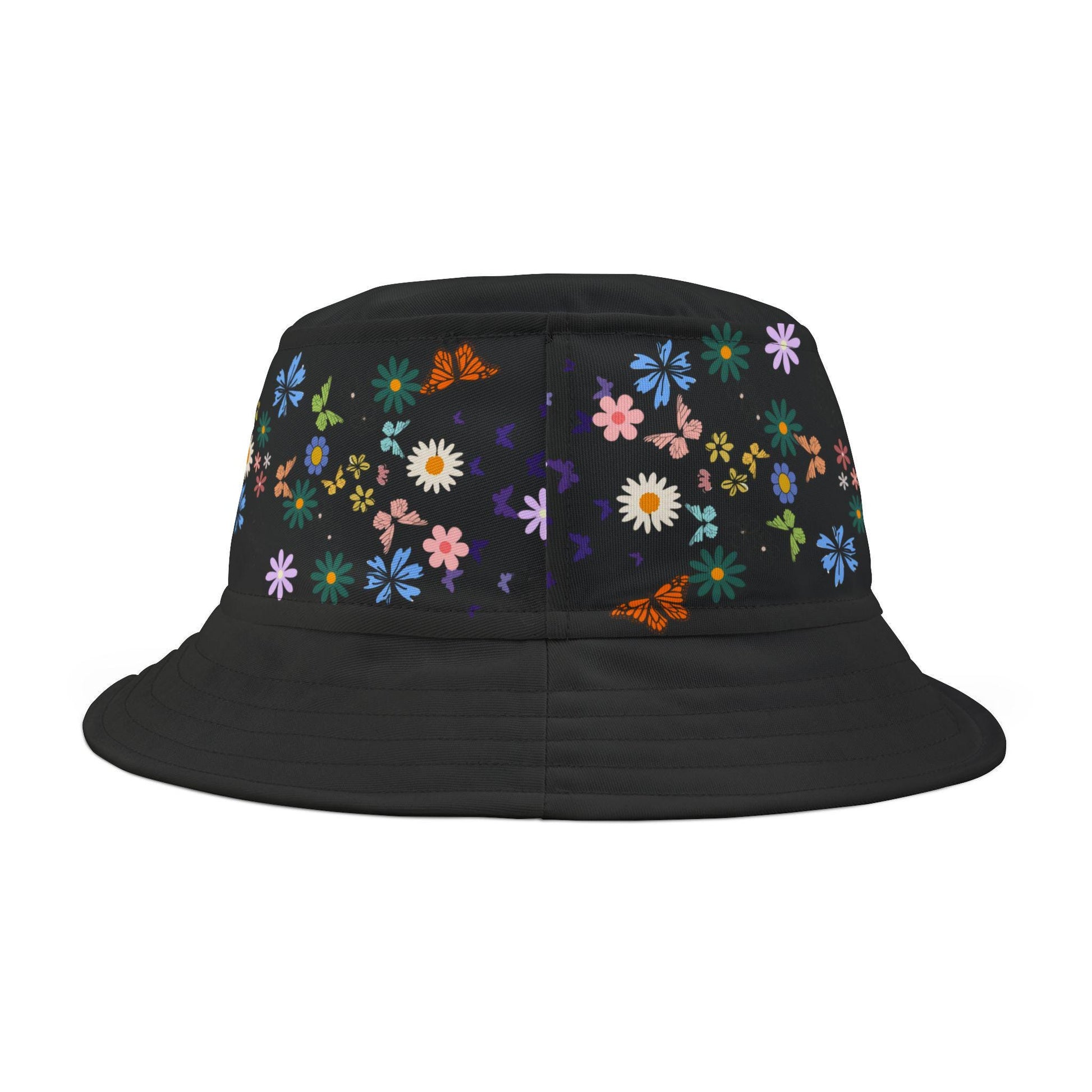 Butterfly Floral Bucket Hat, Wild Life Themed Graphic Unisex Cap, Botanical Print
