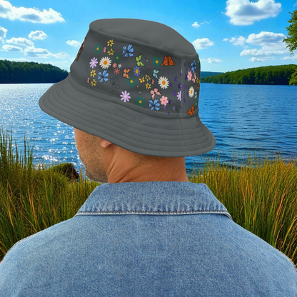 Butterfly Floral Bucket Hat, Wild Life Themed Graphic Unisex Cap, Botanical Print