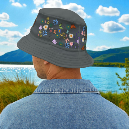 Butterfly Floral Bucket Hat, Wild Life Themed Graphic Unisex Cap, Botanical Print