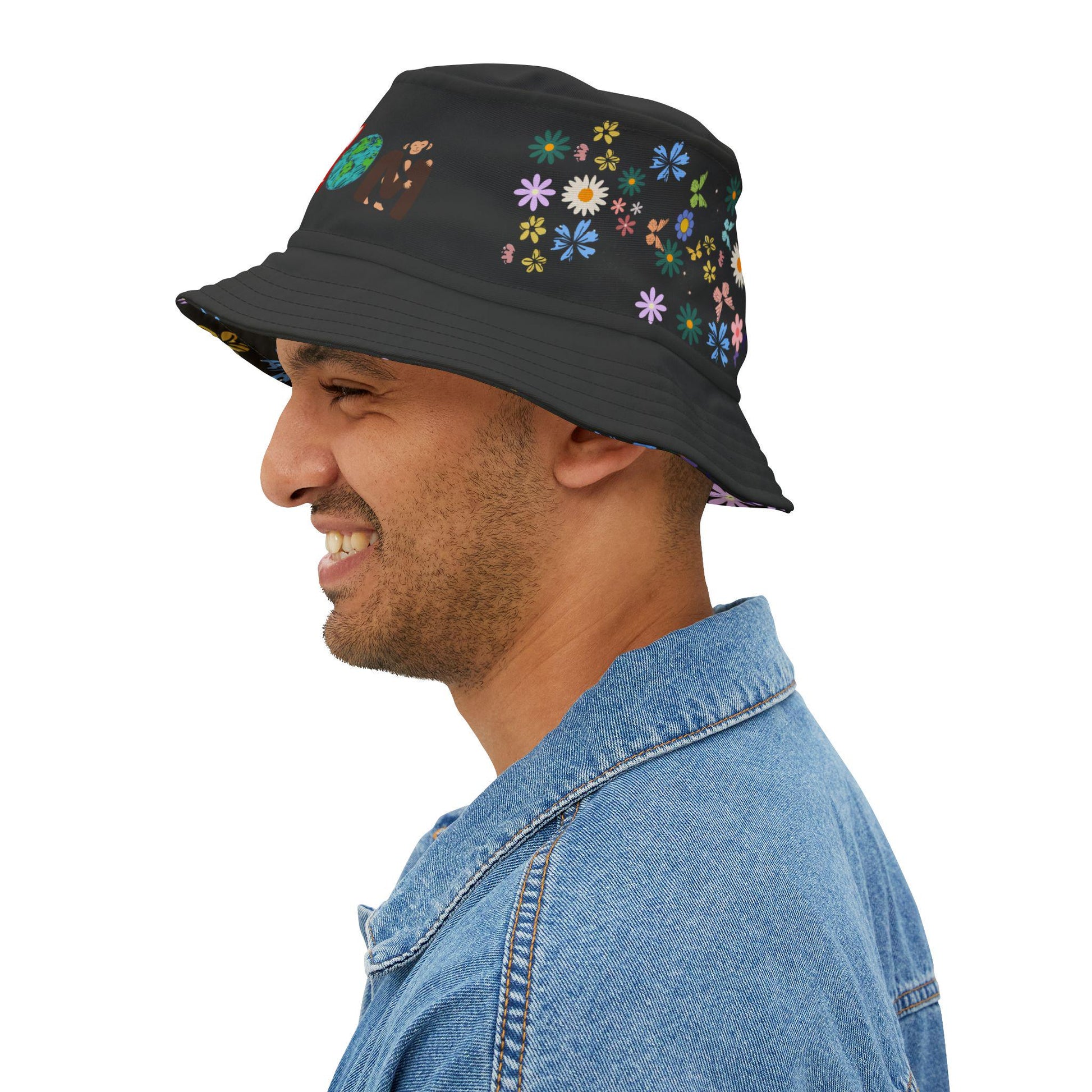 Butterfly Floral Bucket Hat, Wild Life Themed Graphic Unisex Cap, Botanical Print