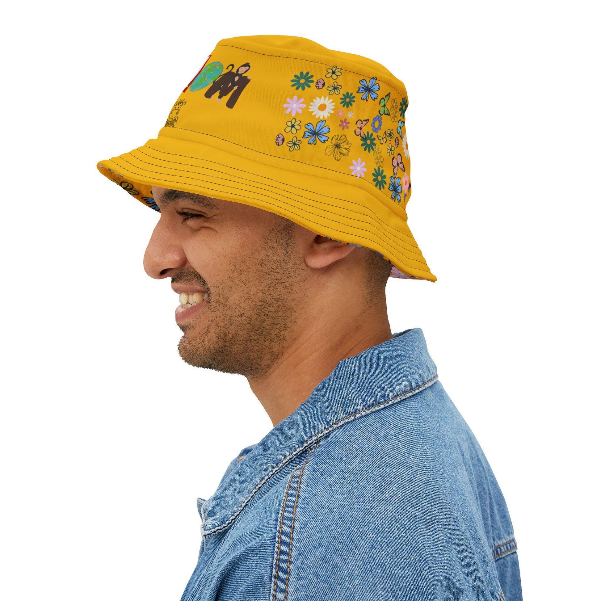 Butterfly Floral Bucket Hat, Wild Life Themed Graphic Unisex Cap, Botanical Print