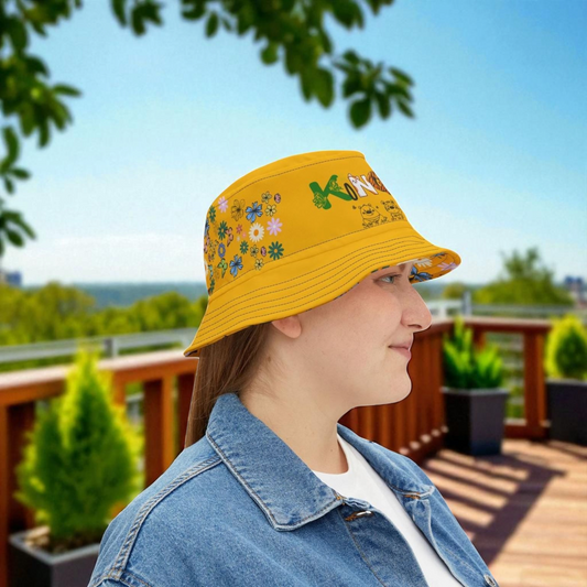 Butterfly Floral Bucket Hat, Wild Life Themed Graphic Unisex Cap, Botanical Print