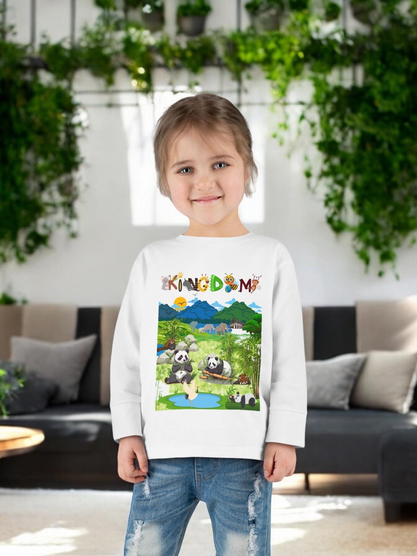 Panda Graphic Toddler Long Sleeve Tee, Red Panda Animal Theme Kids Shirt