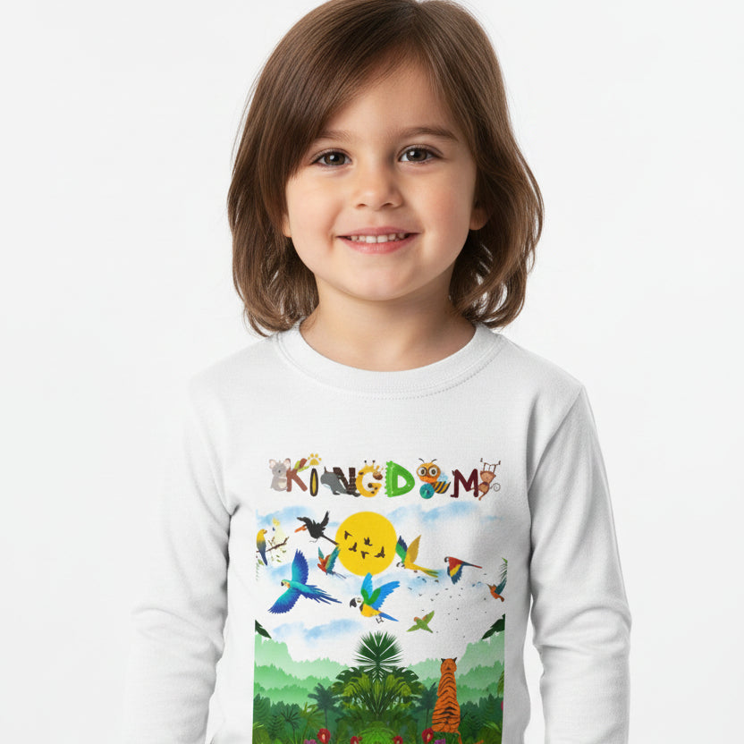Jungle Safari Toddler Long Sleeve Tee, Wild Animals Graphic Shirt, Kids Nature Theme Top