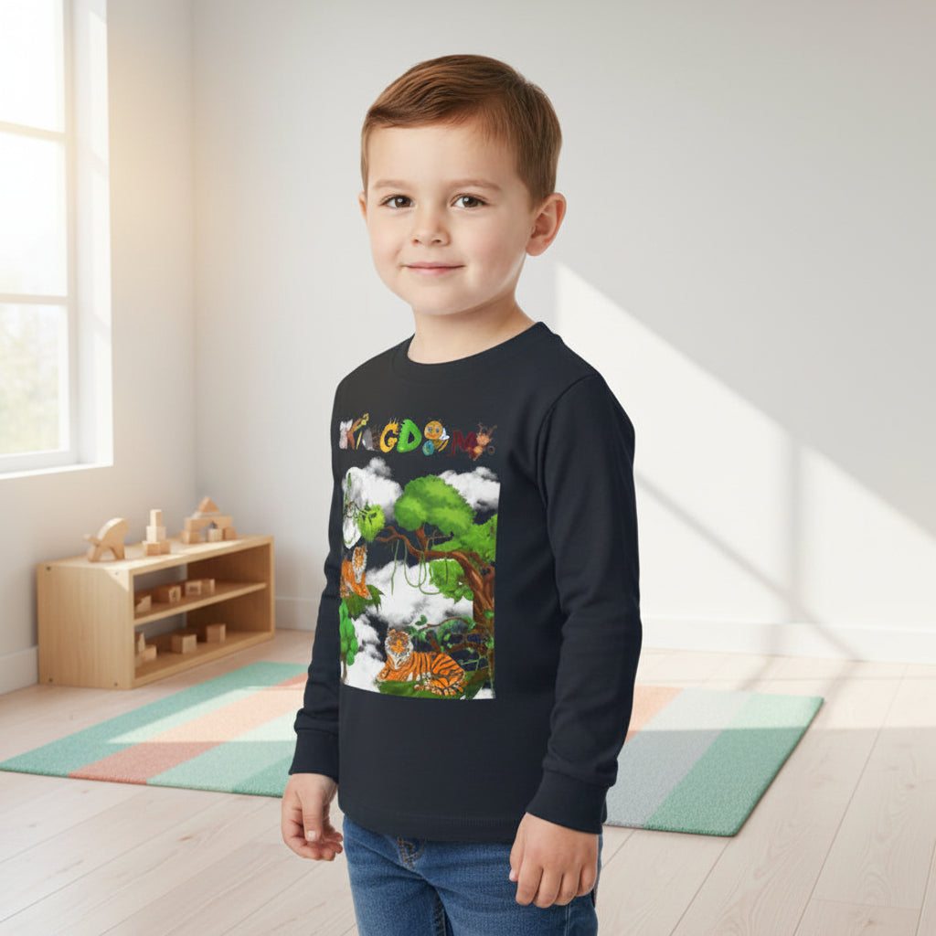 Toddler Long Sleeve Tee, Jungle Animals Nature Theme Tiger Graphic Art Shirt