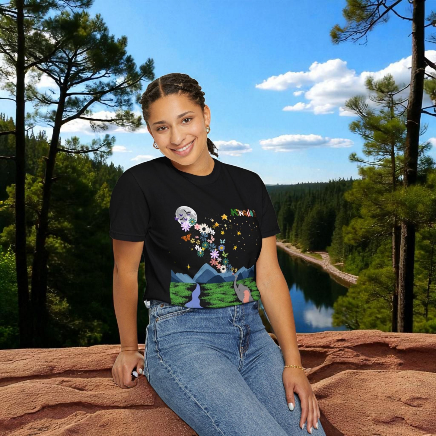 Night Sky Elephant Unisex T-shirt, Nature Graphic Floral Tee, Constellation Shirt