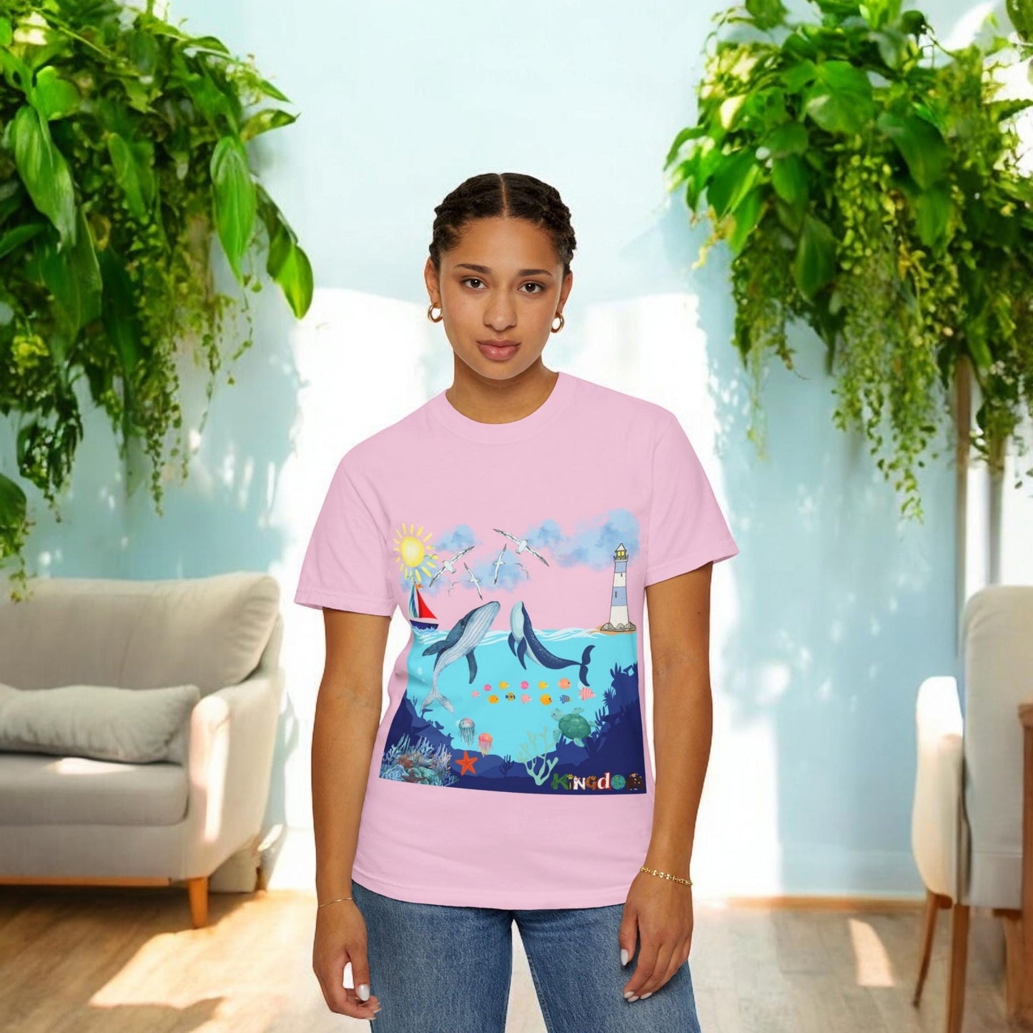Nautical Ocean Life Whales Graphic Unisex T-Shirt, Nature Art Tee, Beachwear Shirt