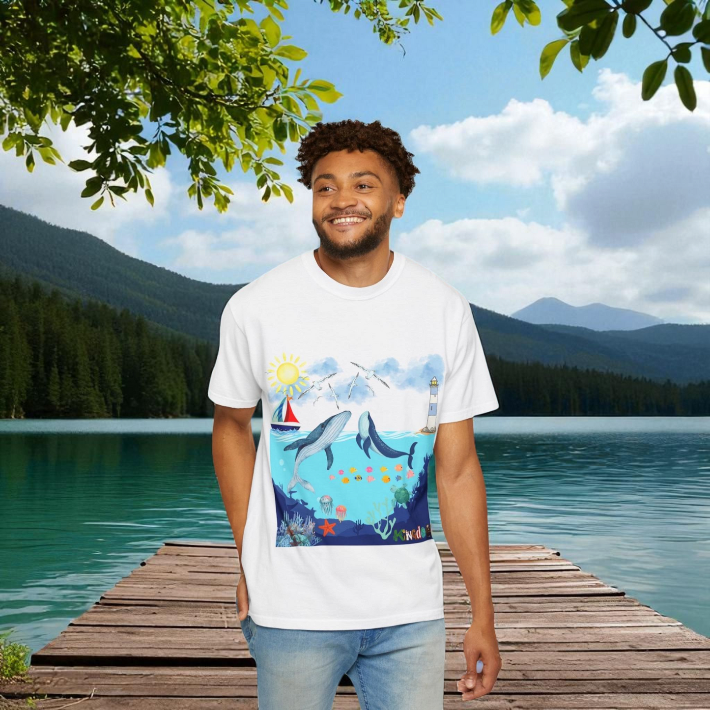 Nautical Ocean Life Whales Graphic Unisex T-Shirt, Nature Art Tee, Beachwear Shirt