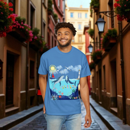 Nautical Ocean Life Whales Graphic Unisex T-Shirt, Nature Art Tee, Beachwear Shirt