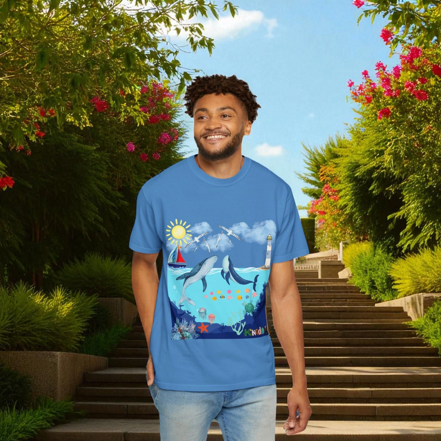 Nautical Ocean Life Whales Graphic Unisex T-Shirt, Nature Art Tee, Beachwear Shirt