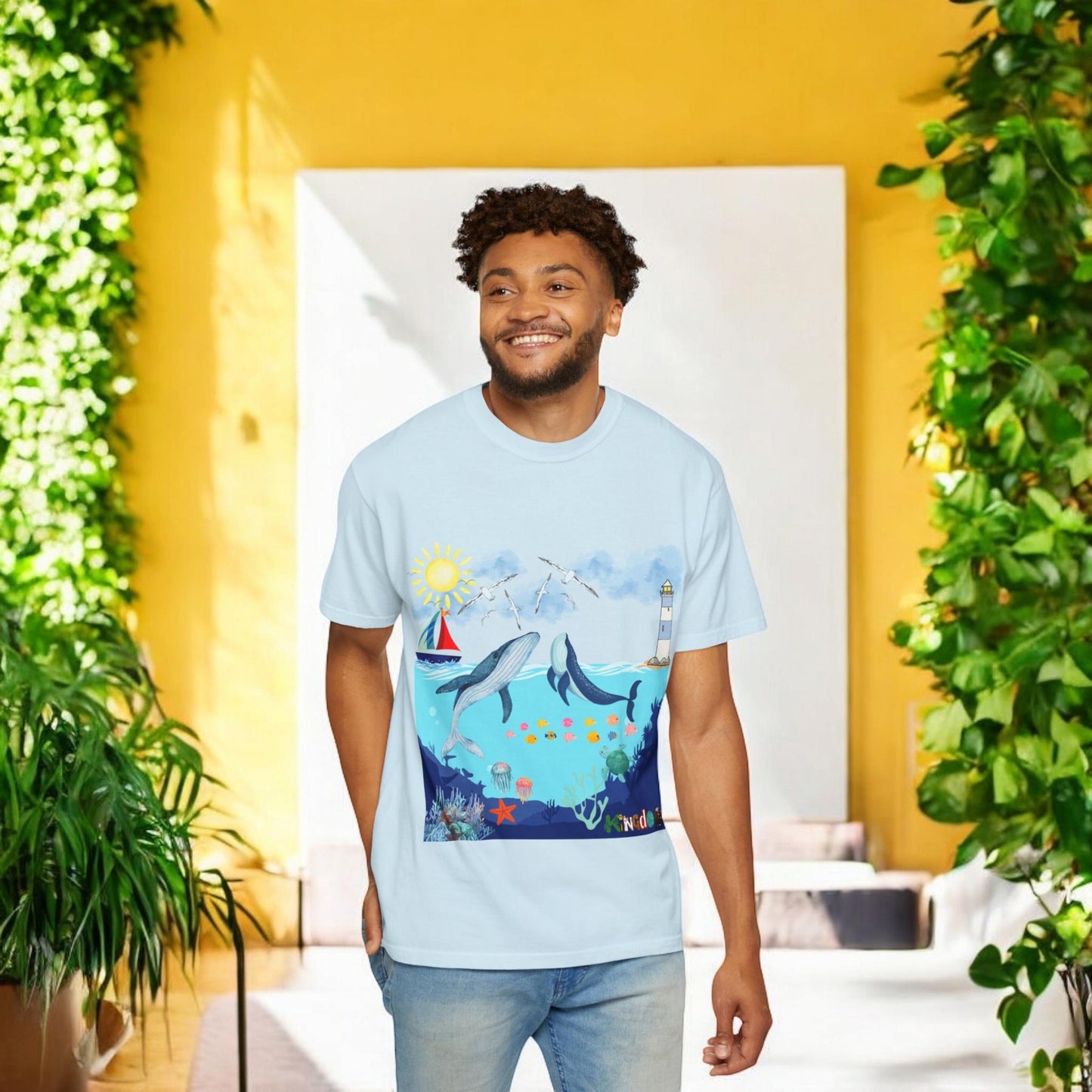 Nautical Ocean Life Whales Graphic Unisex T-Shirt, Nature Art Tee, Beachwear Shirt