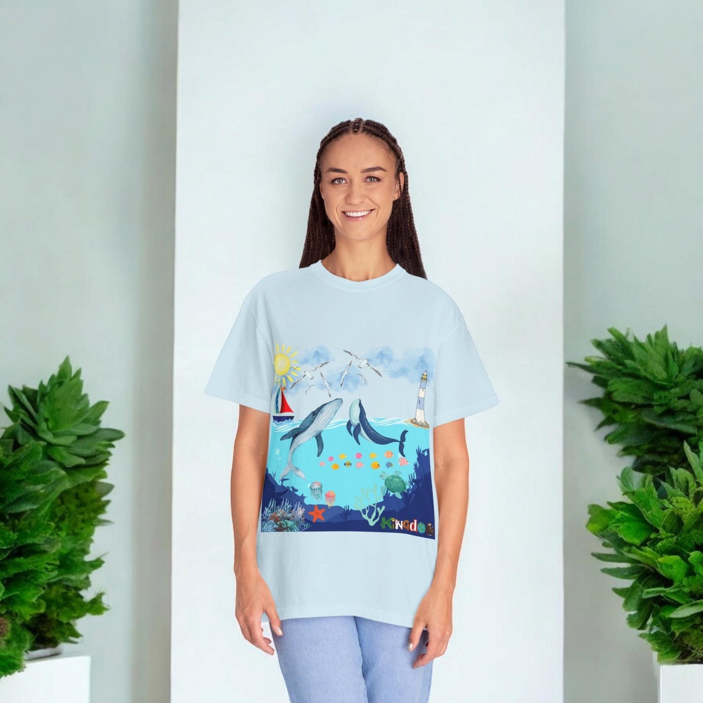Nautical Ocean Life Whales Graphic Unisex T-Shirt, Nature Art Tee, Beachwear Shirt
