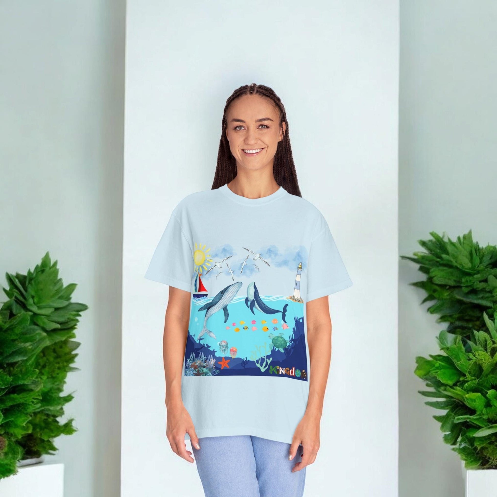 Nautical Ocean Life Whales Graphic Unisex T-Shirt, Nature Art Tee, Beachwear Shirt