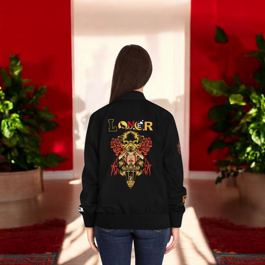 Wolf Themed Women's Bomber Jacket, Illusion Art Graphic Outerwear