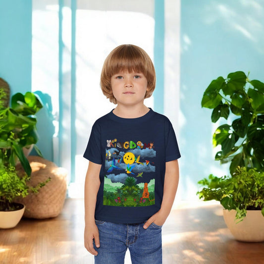 Jungle Life Toddler T-shirt, Tropical Birds Graphic Tee, Wild Animals Jungle Theme Top