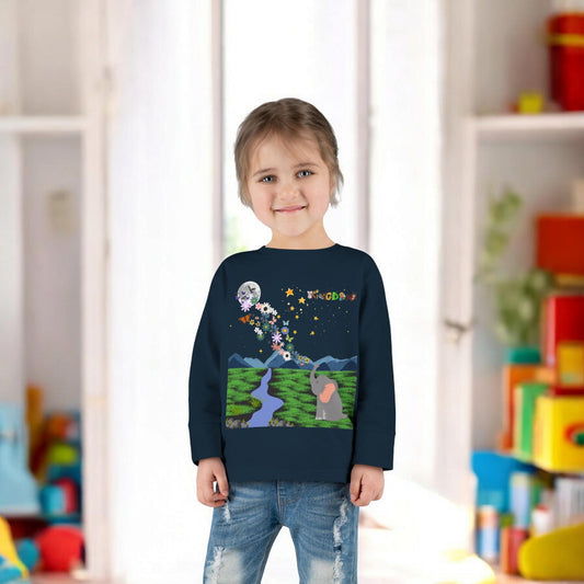 Elephant and Floral Toddler Long Sleeve Tee, Cute Animal Kids Shirt