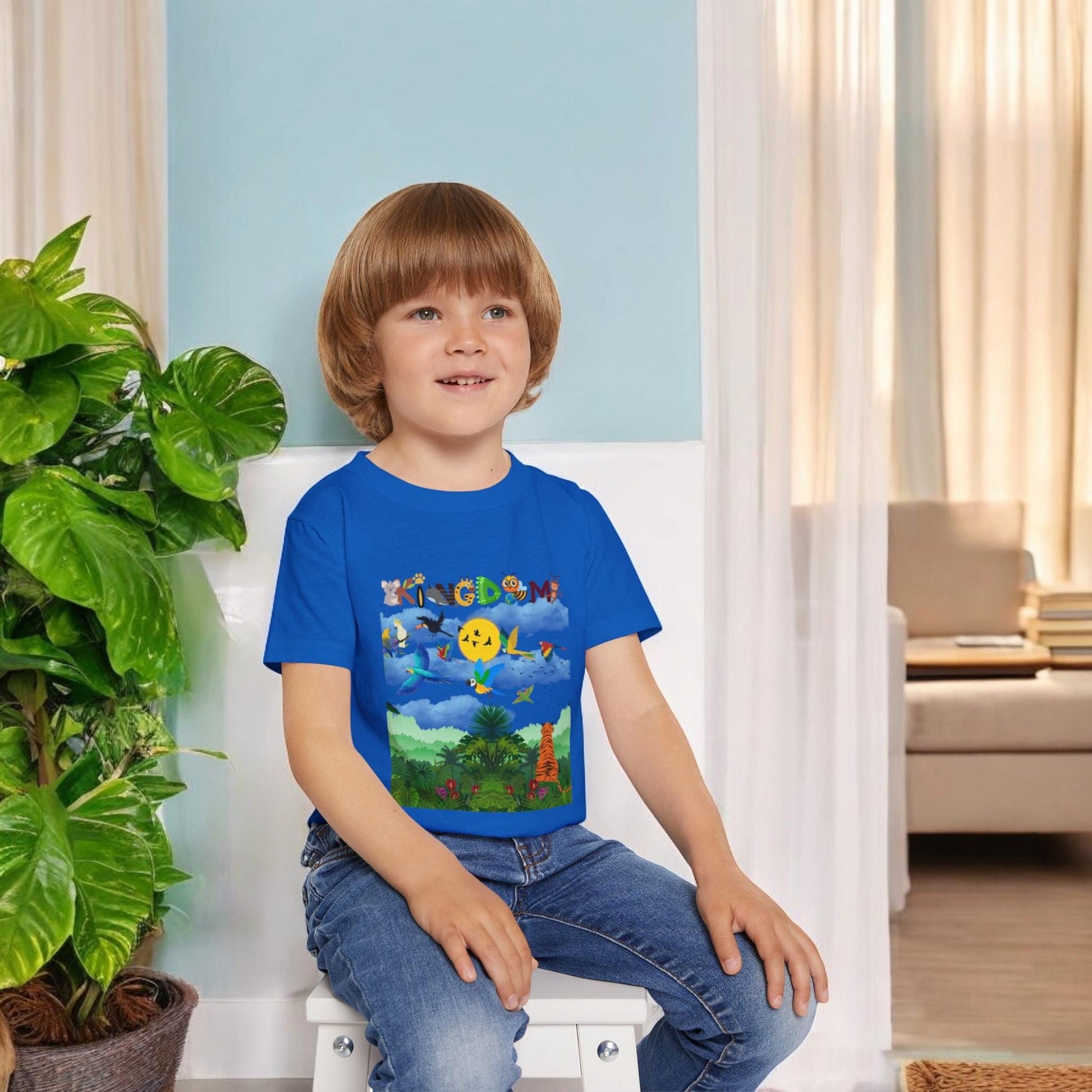 Jungle Life Toddler T-shirt, Tropical Birds Graphic Tee, Wild Animals Jungle Theme Top