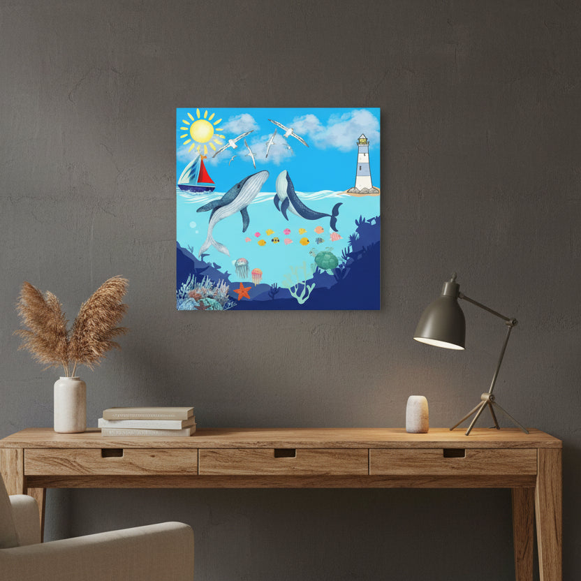 Whale Art Canvas, Ocean Life Wall Art, Nautical Home Decor, Coastal Canvas Print