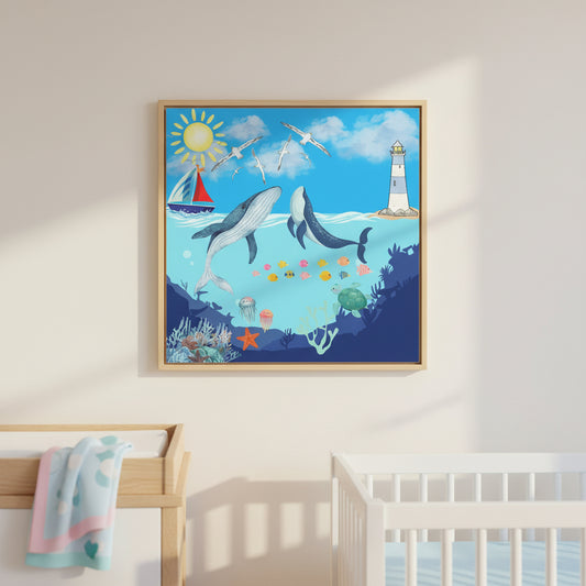 Whale Art Canvas, Ocean Life Wall Art, Nautical Home Decor, Coastal Canvas Print