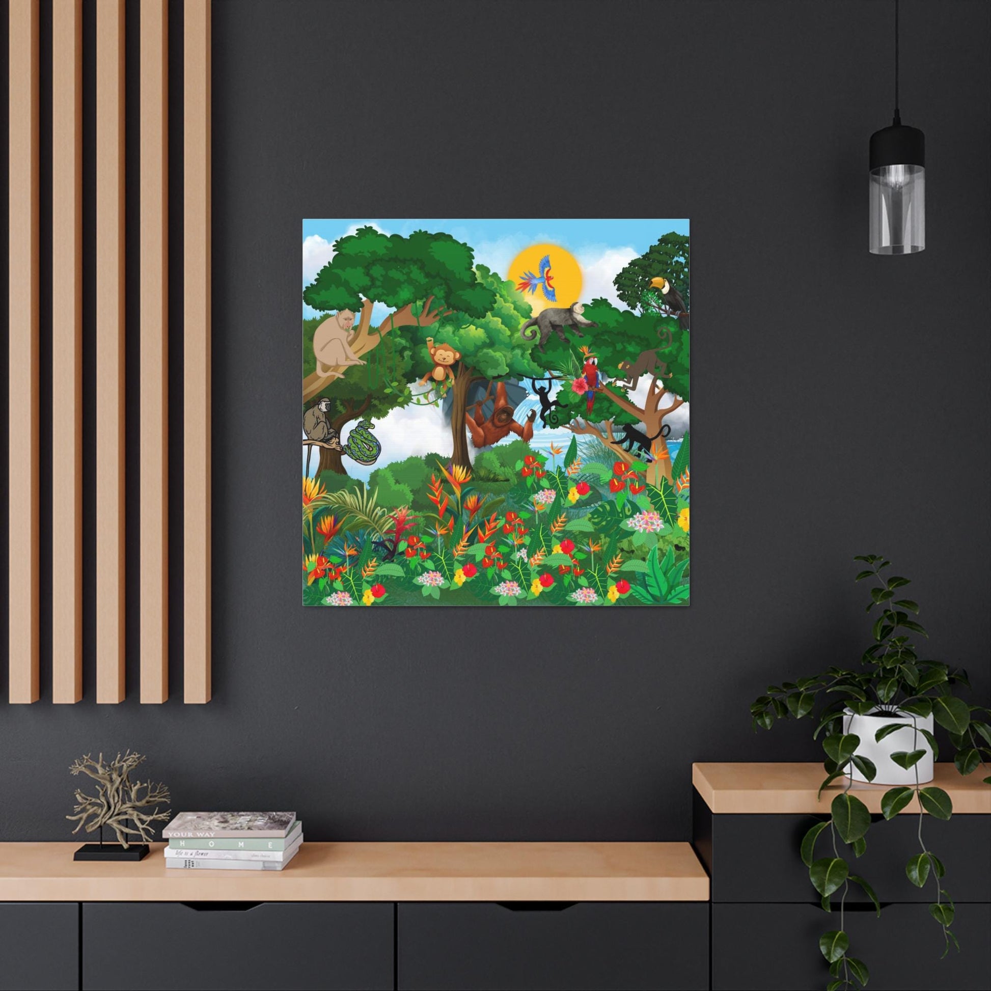 Canvas Gallery Wraps, Jungle Monkey Animal Wall Art Decor Print - Safari Nursery Room