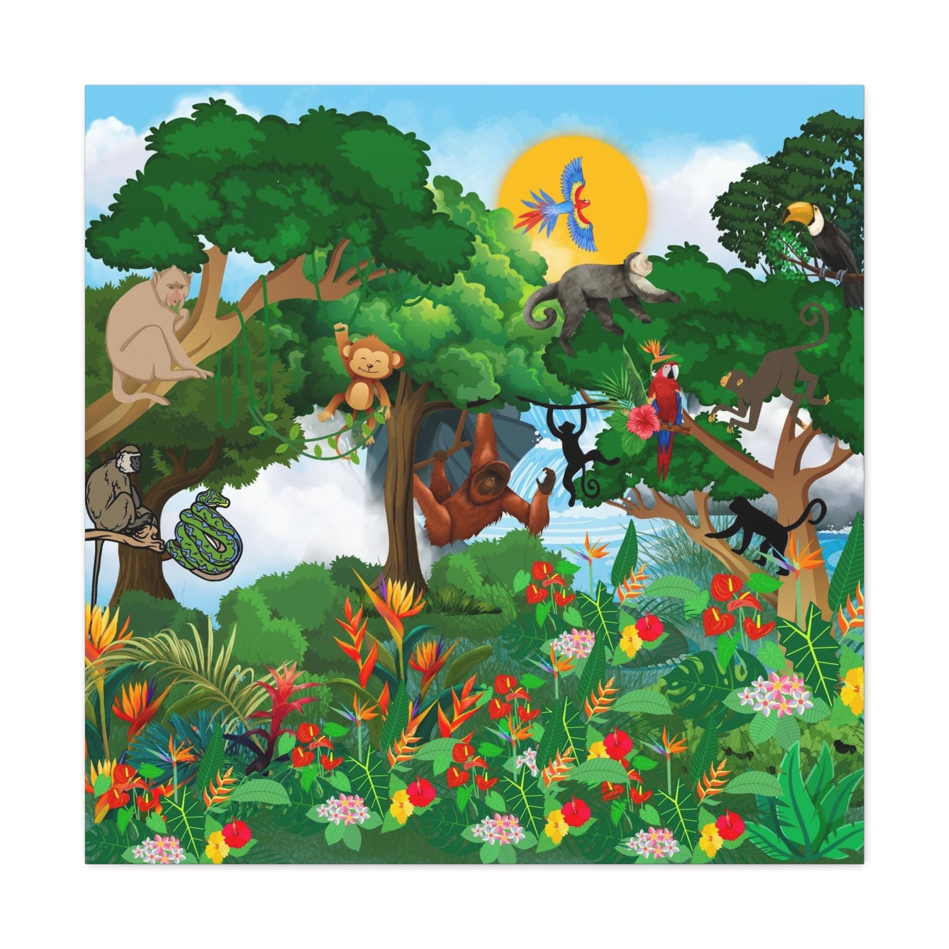 Canvas Gallery Wraps, Jungle Monkey Animal Wall Art Decor Print - Safari Nursery Room