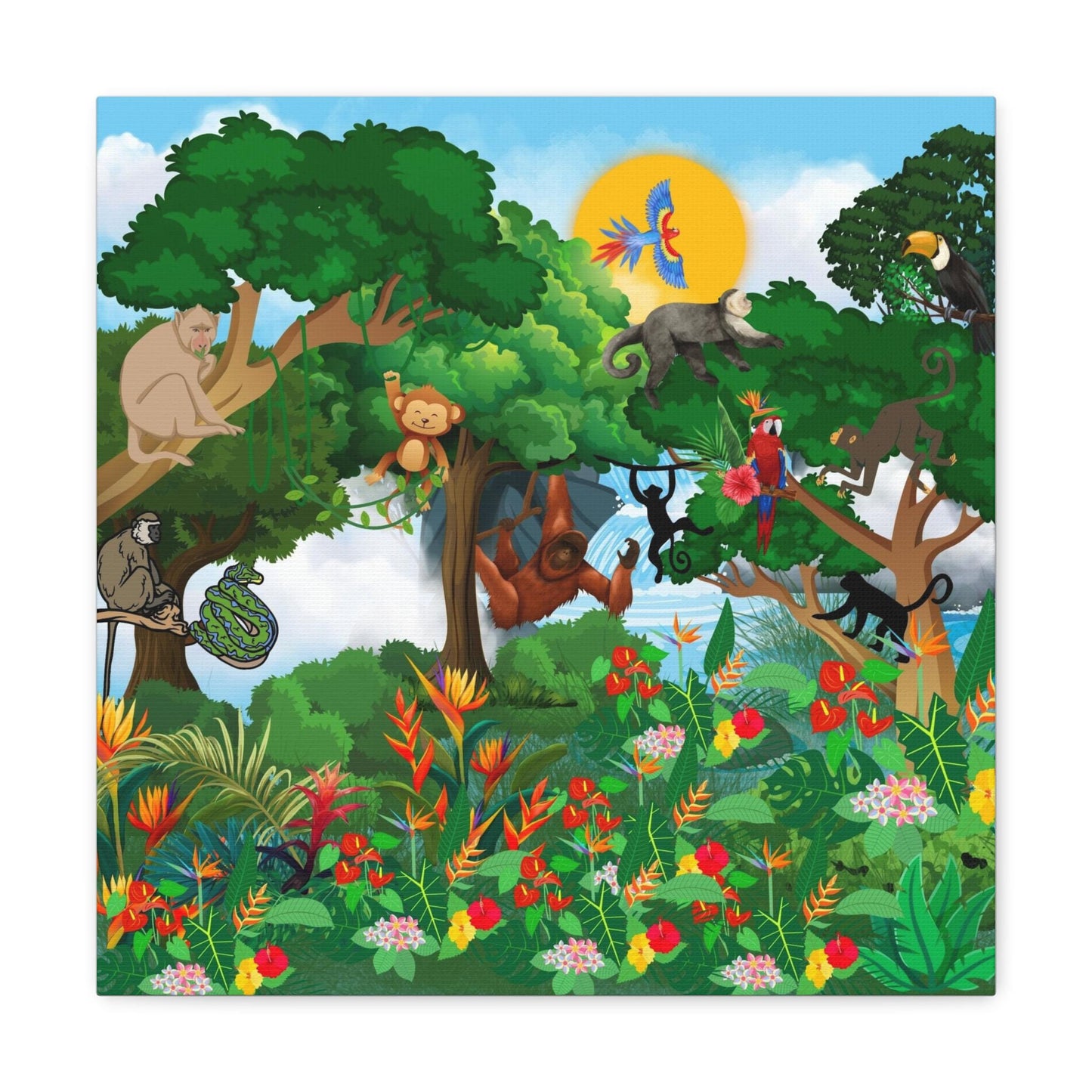 Canvas Gallery Wraps, Jungle Monkey Animal Wall Art Decor Print - Safari Nursery Room