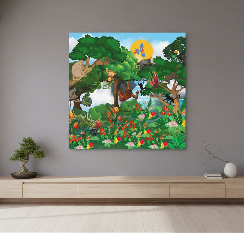 Canvas Gallery Wraps, Jungle Monkey Animal Wall Art Decor Print - Safari Nursery Room