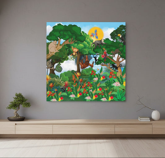 Canvas Gallery Wraps, Jungle Monkey Animal Wall Art Decor Print - Safari Nursery Room