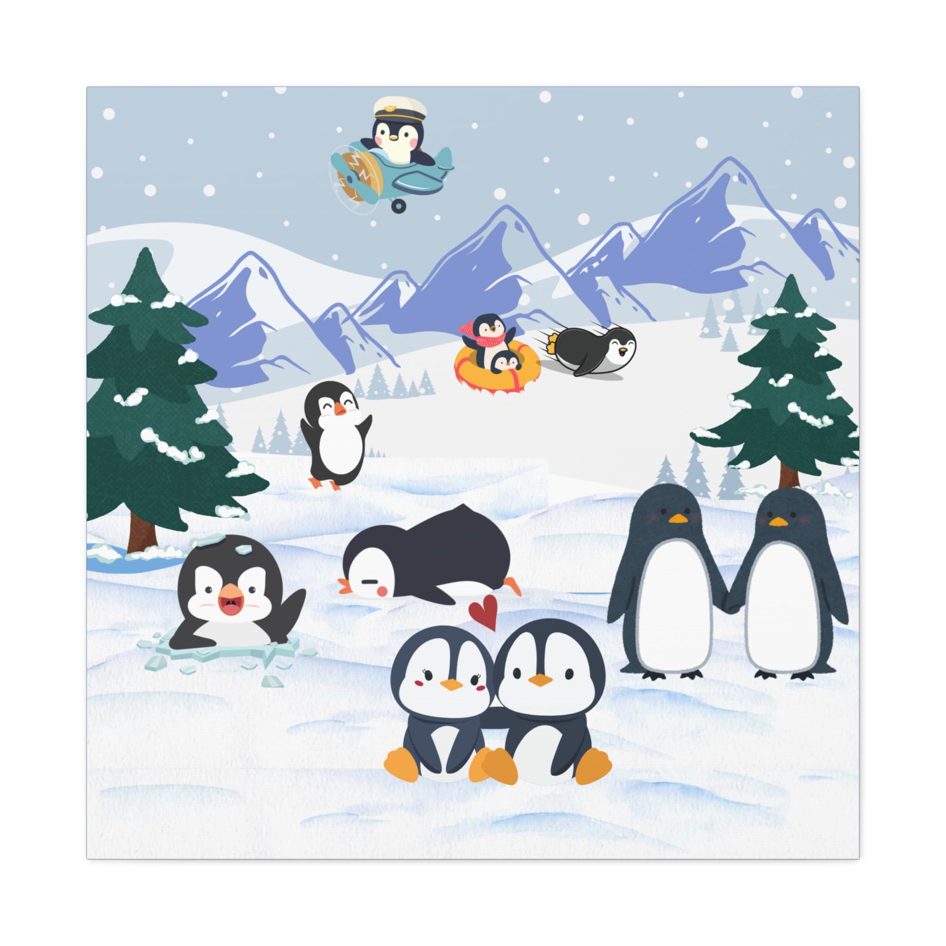 Penguin Canvas Wall Art, Arctic Animals Gallery Wraps, Penguins Art Print, Home Decor Gift