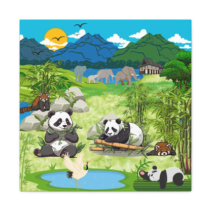 Animal Canvas, Panda and Elephant Wall Art, Nature Gallery Wrap, Asian Wildlife Print