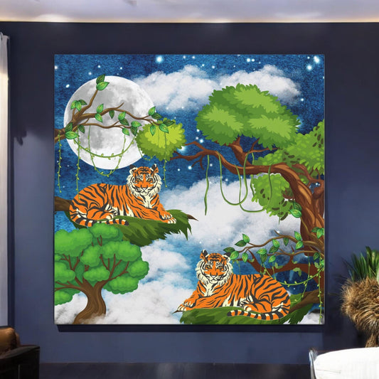 Wild Tiger Nature Wall Art Canvas, Safari Jungle Animal Home Decor Print