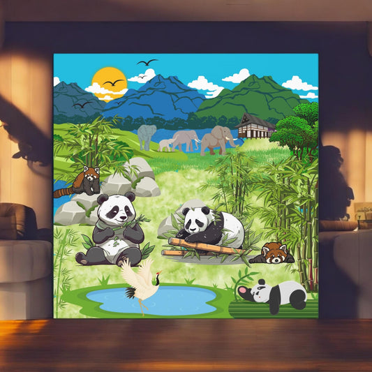 Animal Canvas, Panda and Elephant Wall Art, Nature Gallery Wrap, Asian Wildlife Print