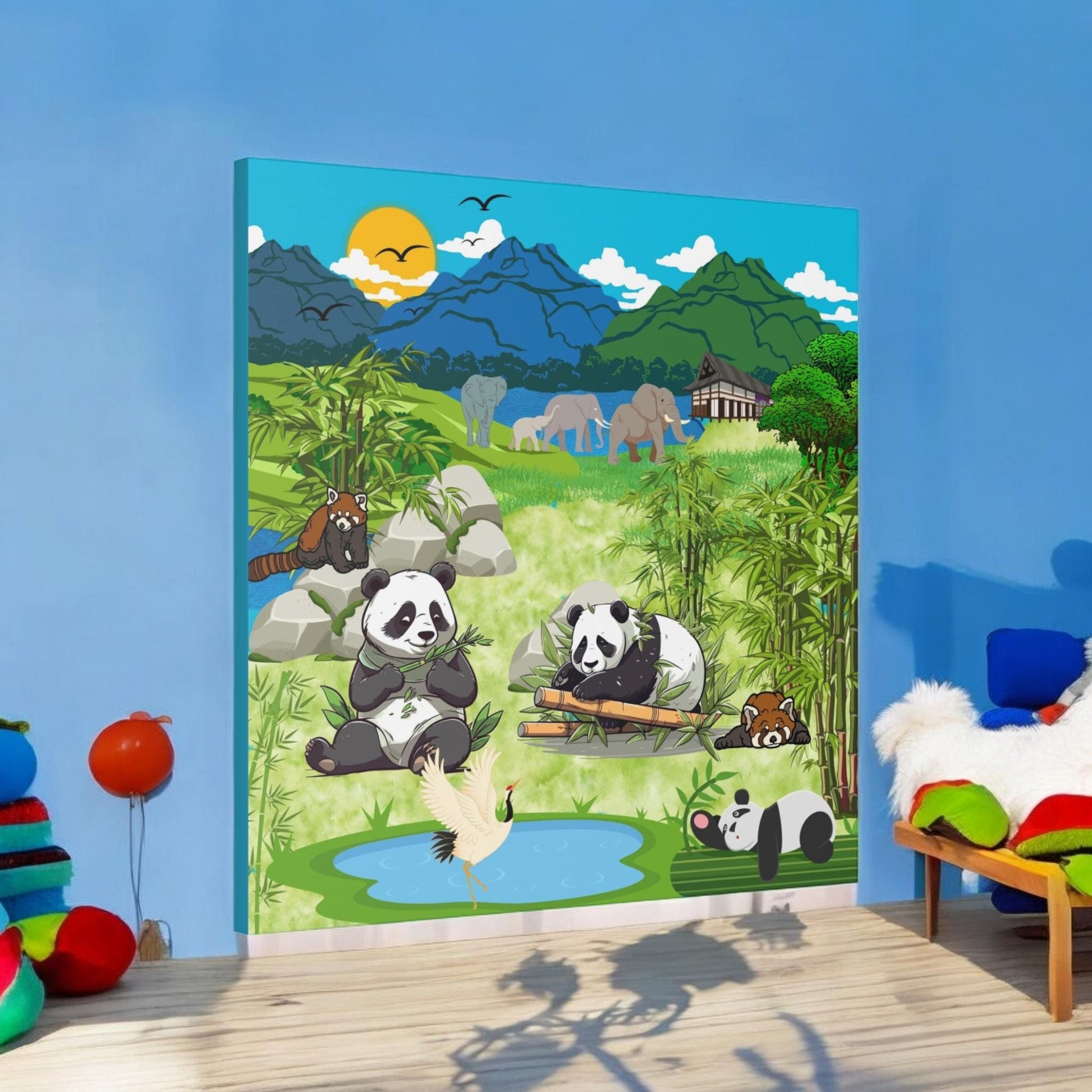 Animal Canvas, Panda and Elephant Wall Art, Nature Gallery Wrap, Asian Wildlife Print