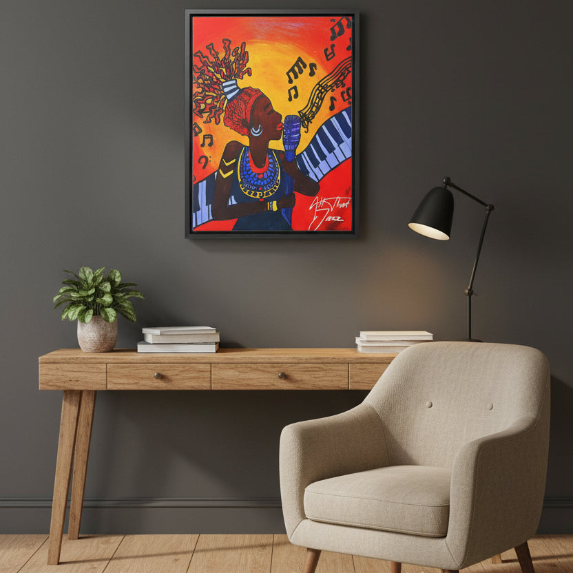 Original Painting, Afro Music Art Gallery Canvas, Jazz Singer Painting Vertical Frame, Black History Decor, Musician Portrait