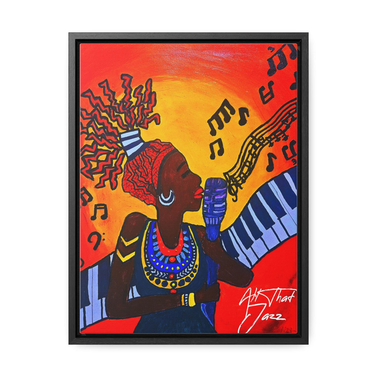 Original Painting, Afro Music Art Gallery Canvas, Jazz Singer Painting Vertical Frame, Black History Decor, Musician Portrait Printify