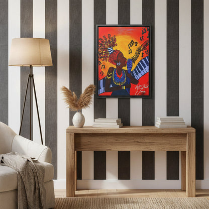 Original Painting, Afro Music Art Gallery Canvas, Jazz Singer Painting Vertical Frame, Black History Decor, Musician Portrait Printify